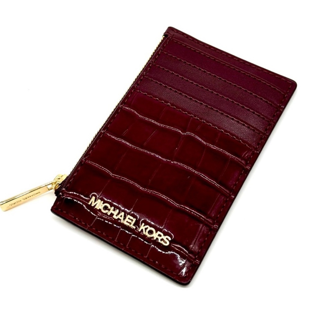 Michael Kors Medium Logo Card Case Wallet Ox Blood Multi